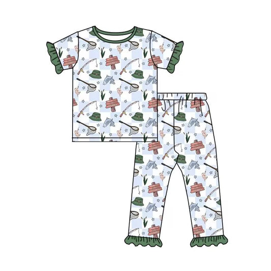 custom moq 5 eta 5-6weeks baby girls clothes fishing short sleeve Pants Sets