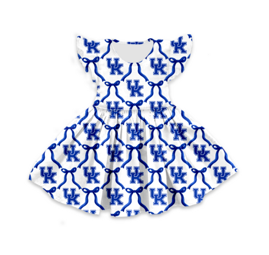 custom moq 3 eta 6-7weeks baby girls clothes UK blue flying Sleeves Dress