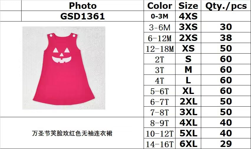 RTS no moq GSD1361 Halloween embroidery smiley rose red sleeveless dress