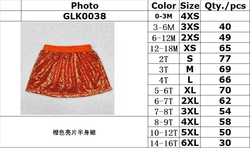 RTS NO MOQ ETA 5/7days GLK0038 baby girls clothes orange sequined skirt