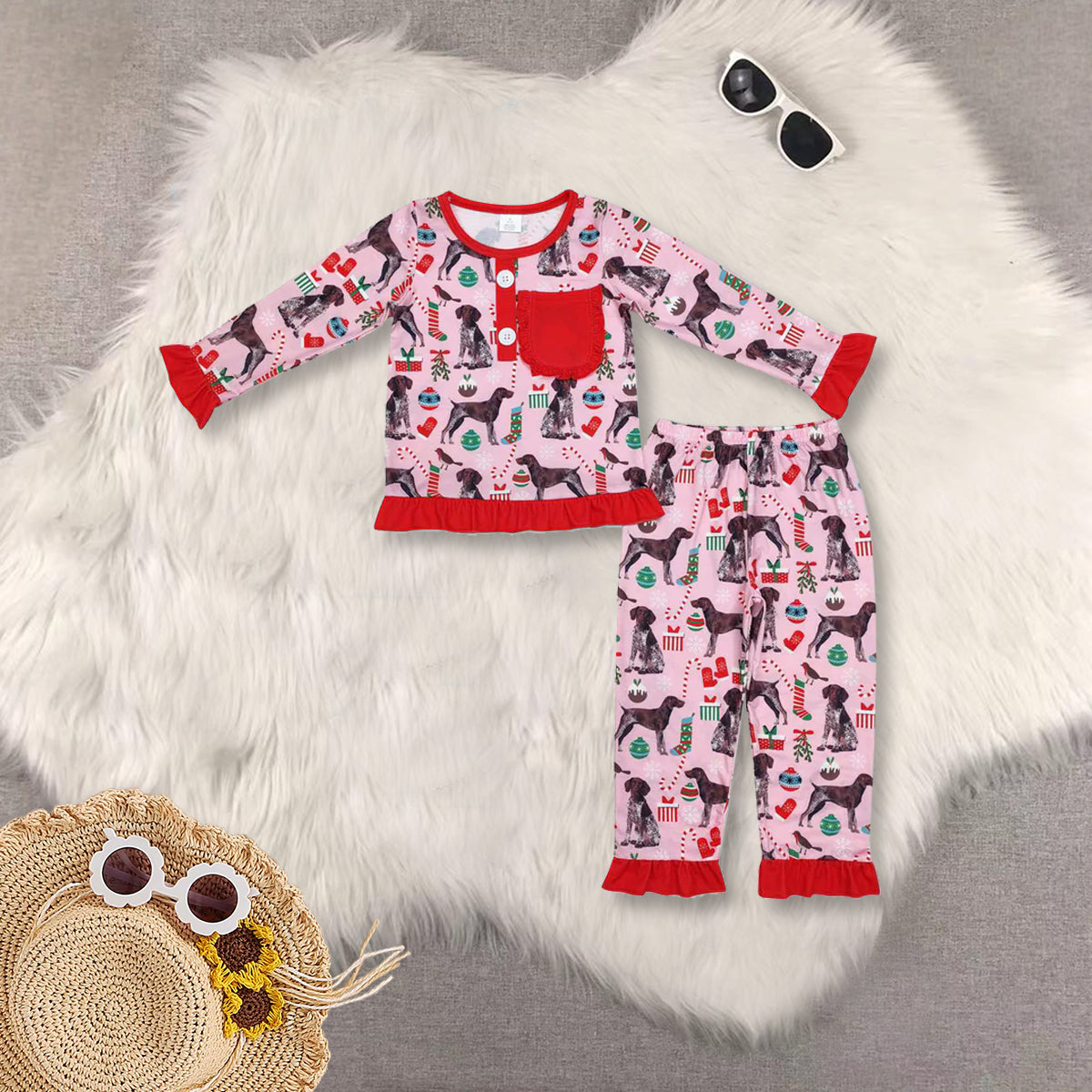 RTS NO MOQ baby girl clothes bamboo Christmas long sleeve Rompers Clothes Sets