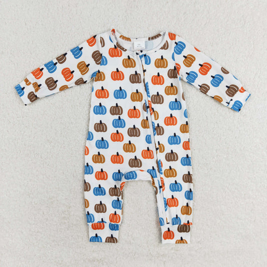 rts no moq LR1218 Boys colorful pumpkin zipper long sleeve onesie