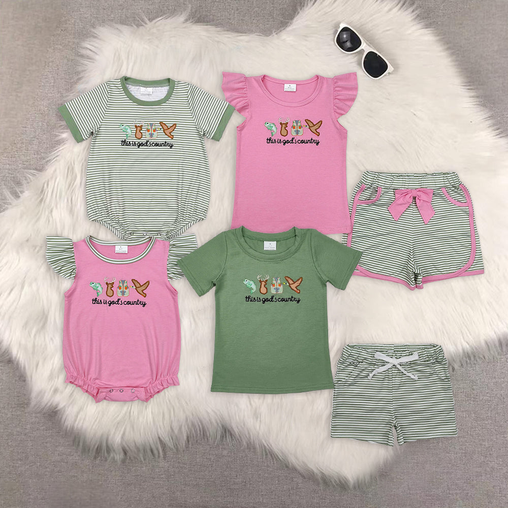 RTS NO MOQ embroidery short-sleeved shorts suit & short-sleeved sets and romper