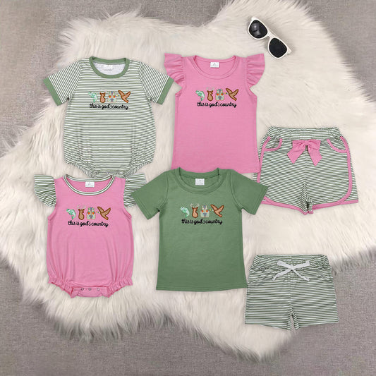 RTS NO MOQ embroidery short-sleeved shorts suit & short-sleeved sets and romper