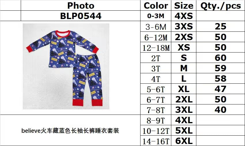 rts no moq BLP0544 Believe train navy blue long-sleeved trousers pajama set