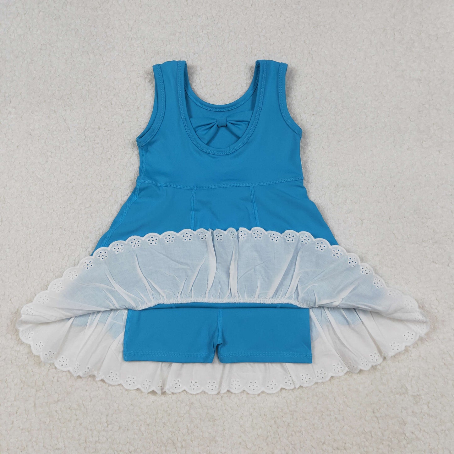 RTS NO MOQ（In Stock) GSD2680 Lace Solid Blue Yoga Sleeveless Dress
