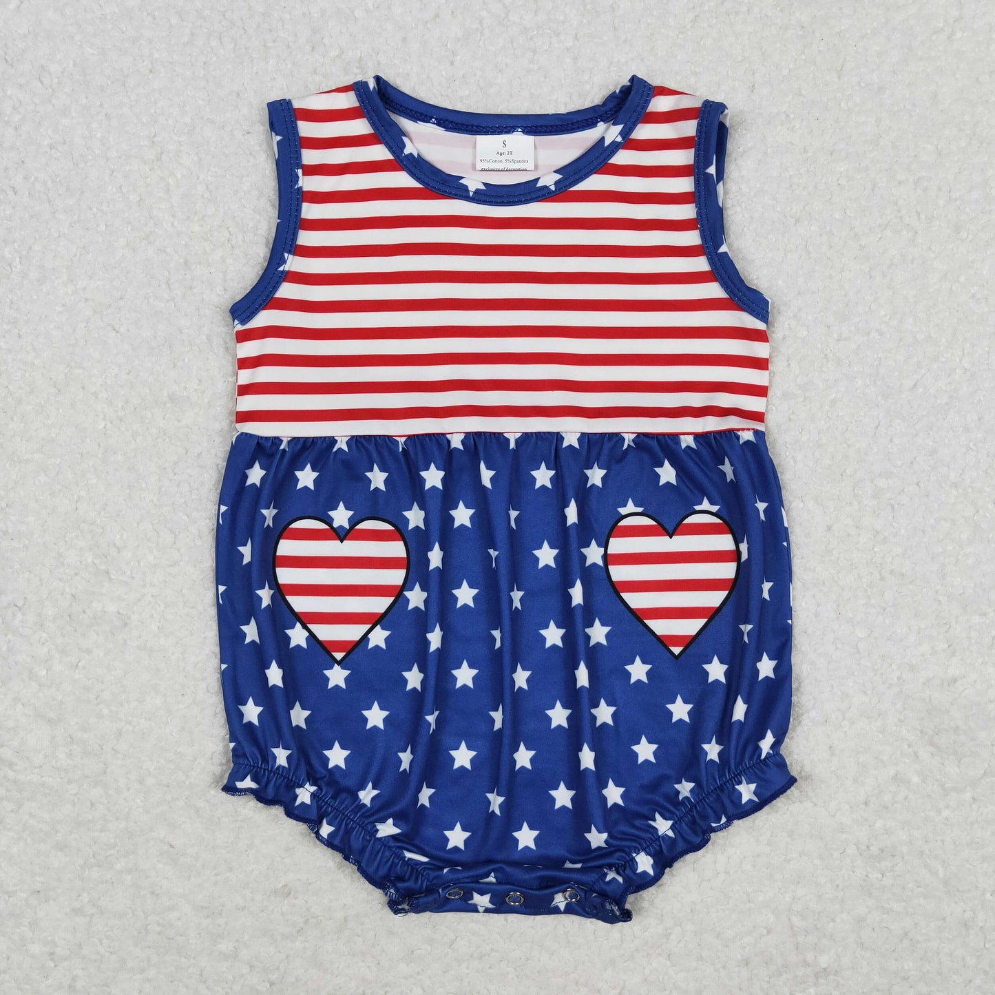 RTS no moq SR1444 Striped Heart Pocket Star Vest Jumpsuit