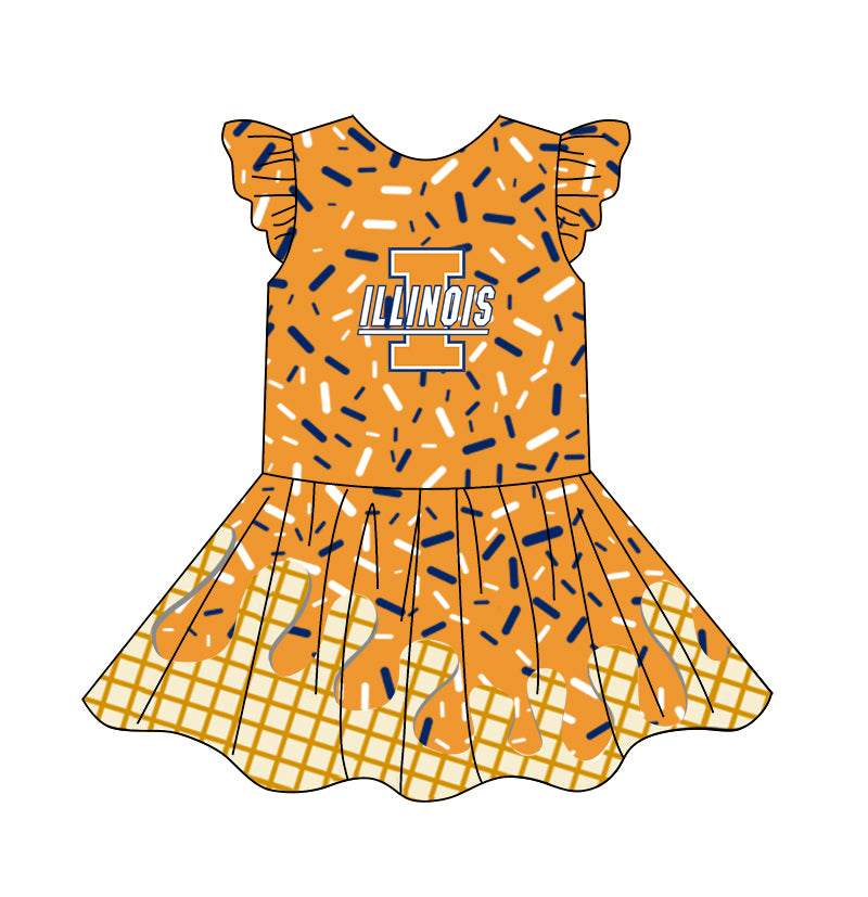 custom moq 3 eta 6-7weeks baby girls clothes team orange flying Sleeves Dress