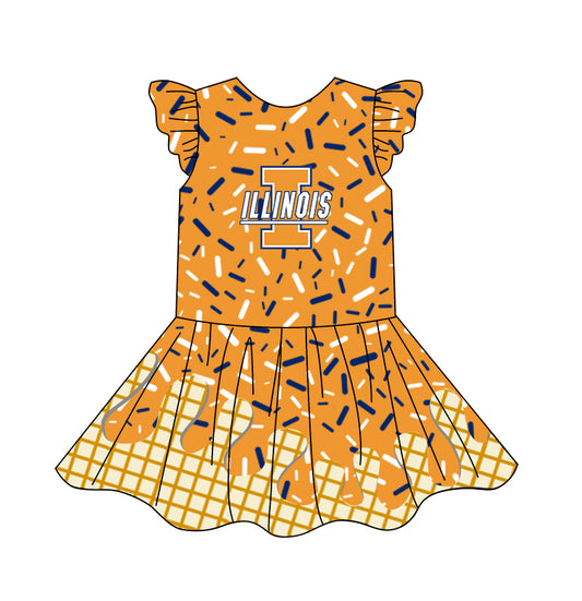 custom moq 3 eta 6-7weeks baby girls clothes team orange flying Sleeves Dress