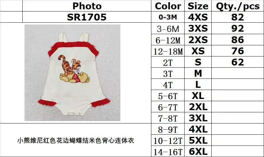 RTS no moq SR1705 Winnie the Pooh red lace bow beige vest jumpsuit