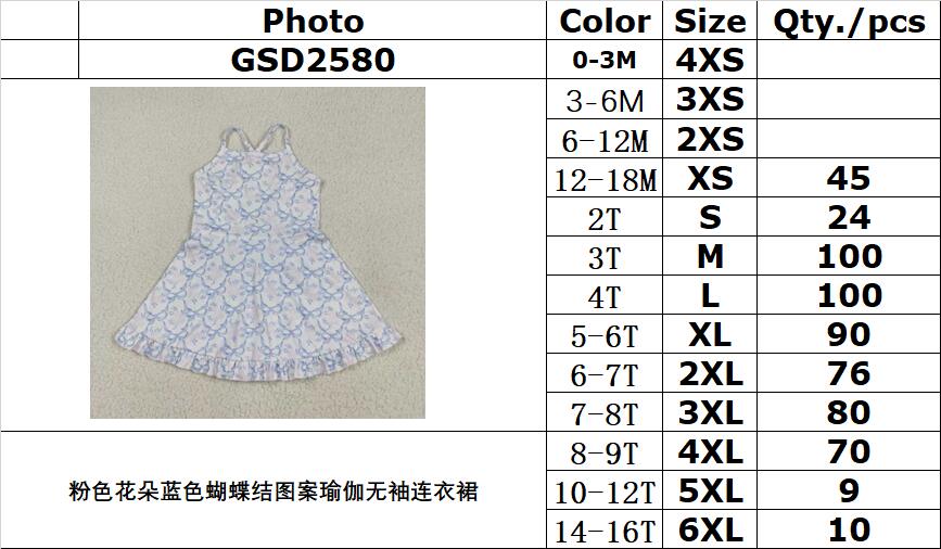 RTS NO MOQ GSD2290 Pink flower blue bow pattern yoga sleeveless dress-GSD2580