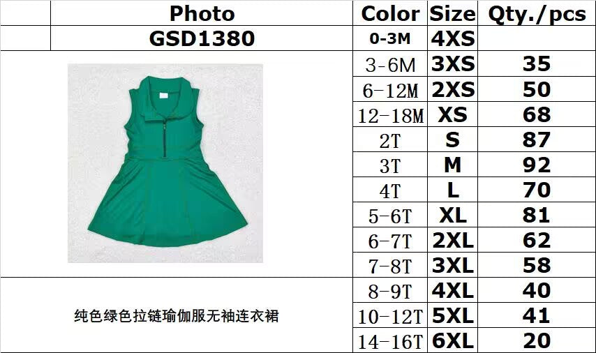 rts no moq GSD1380 Pure green zippered yoga sleeveless dress