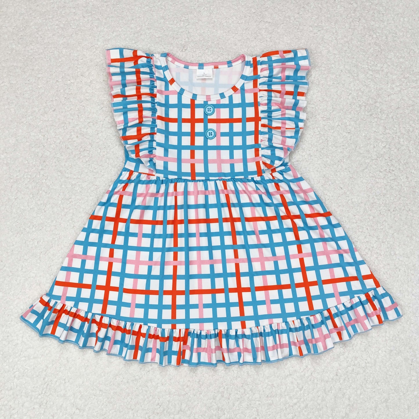 RTS no moq GSD1331 Colorful plaid lace button sleeveless dress