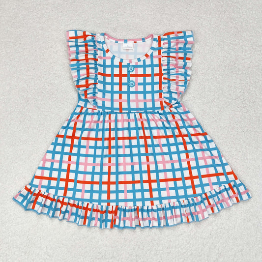 RTS no moq GSD1331 Colorful plaid lace button sleeveless dress