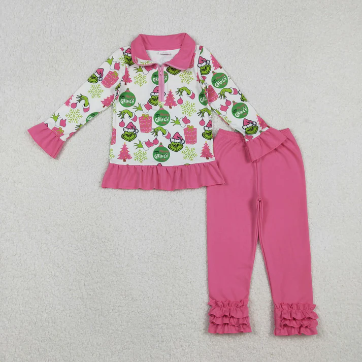 12/18m-7/8t RTS NO MOQ Sibling Baby boy girl clothes Christmas long-sleeved trousers pants suits