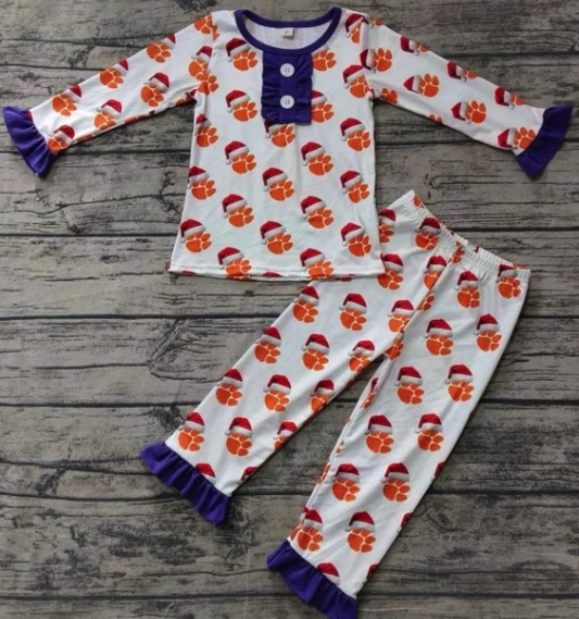 Custom moq 3 eat about 6/8weeks moq 5 eta 5/6weeksOrange Purple Palm Long Sleeve Long Pants Pajamas Girls Set