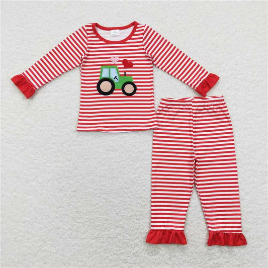 RTS NO MOQ（In Stock) GLP1077 Baby girl Toddler valentine embroidery love Shirts plaid Pants Clothes Sets