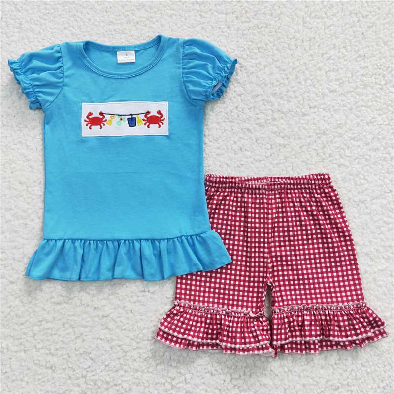 RTS NO MOQ Embroidery short-sleeved shorts suit & short-sleeved sets and romper