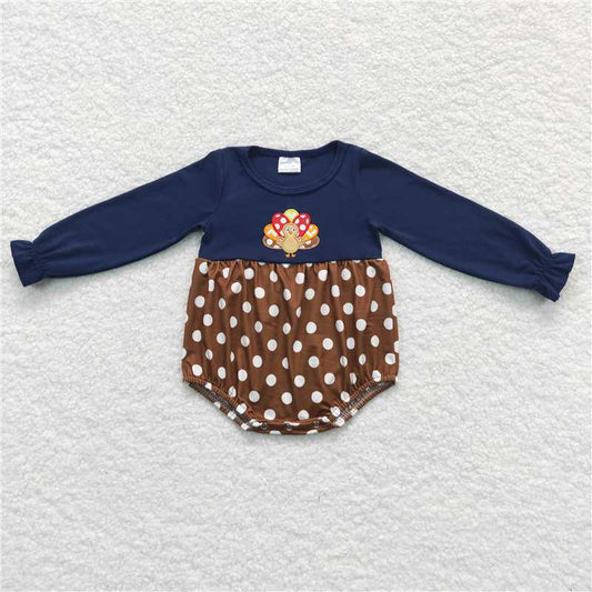 RTS NO MOQ（In Stock ) LR0605 Embroidered Turkey navy blue Long Sleeve Bodysuit