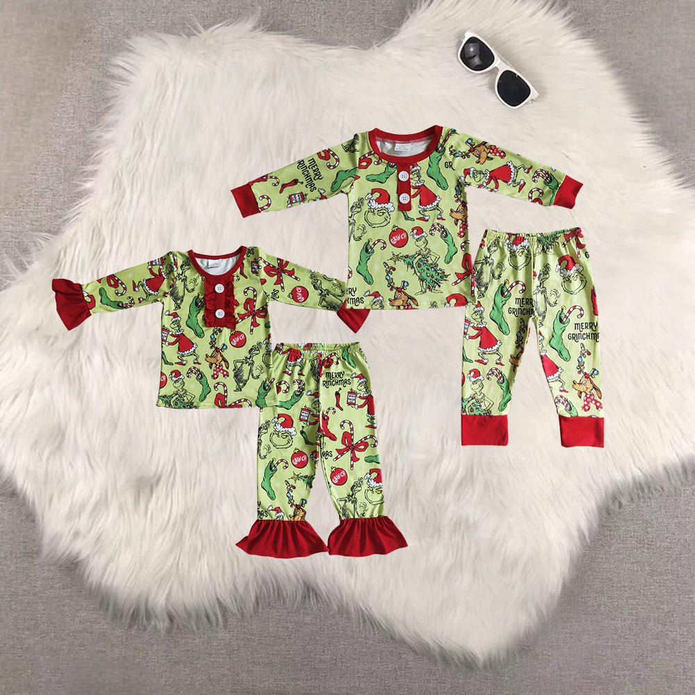 RTS NO MOQ Sibling baby girls boys clothes Christmas long-sleeved trousers suit