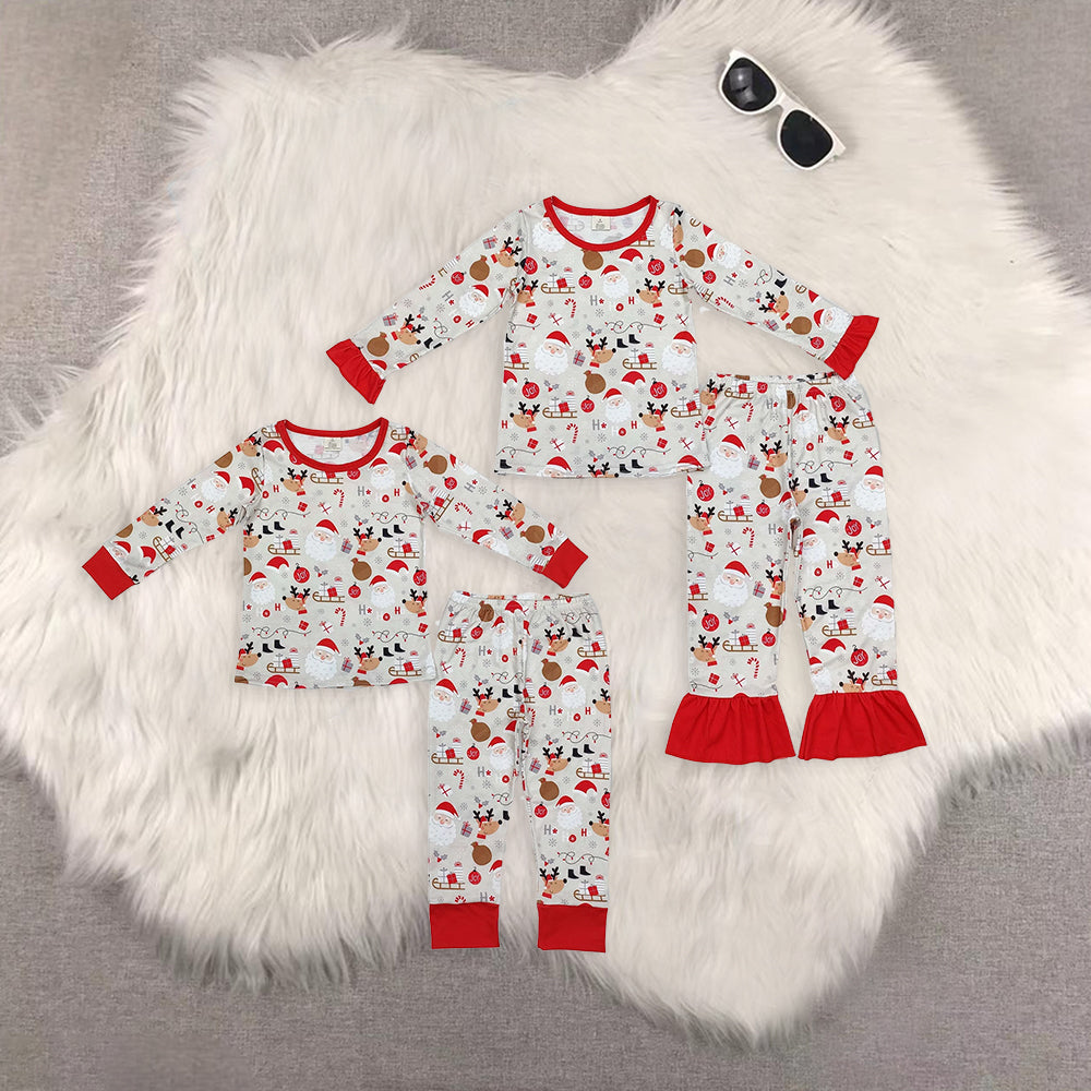 RTS NO MOQ Sibling Baby Girls boys modal Christmas Santa Claus Long Sleeve Pants Set