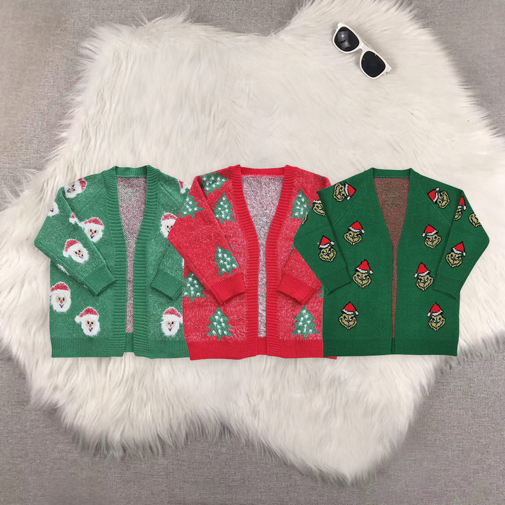 RTS NO MOQ Sibling baby girl clothes sweater cardigan christmas sweater red blue green christmas