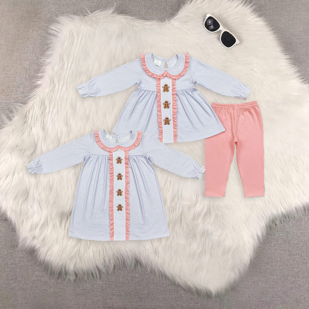 RTS NO MOQ Sibling baby girls clothes Christmas embroidery long-sleeved trousers suit & dress