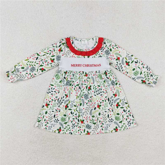 RTS NO MOQ（In Stock) GLD0579 baby clothing embroidery Christmas long sleeve dress