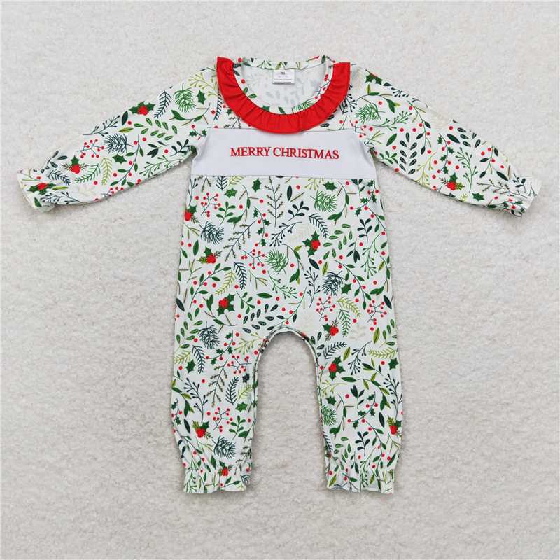 RTS NO MOQ（In Stock) LR1176 Embroidered Christmas long-sleeved jumpsuit
