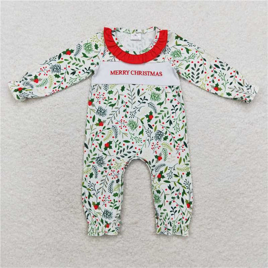 RTS NO MOQ（In Stock) LR1176 Embroidered Christmas long-sleeved jumpsuit