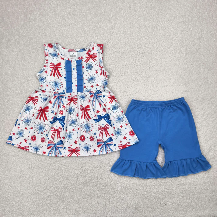 RTS NO MOQ Baby girl clothes 4th of july short Sleeve shorts Suit