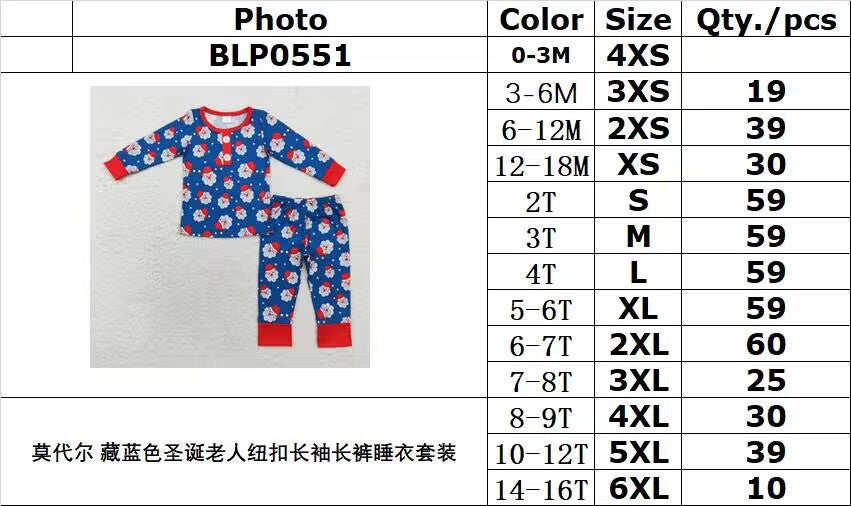 bamboo rts no moq BLP0551 Modal navy blue Santa Claus button long sleeve trousers pajamas set