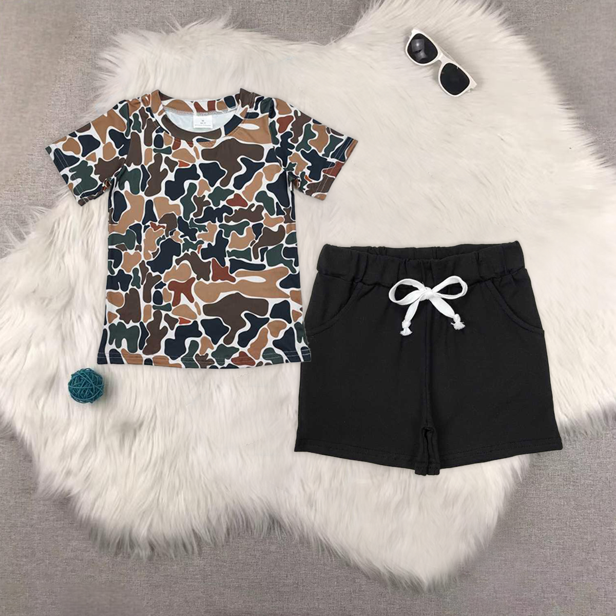 RTS NO MOQ BT0905+SS0137 HOT SELL baby boys clothes Camouflage short sleeve shorts set