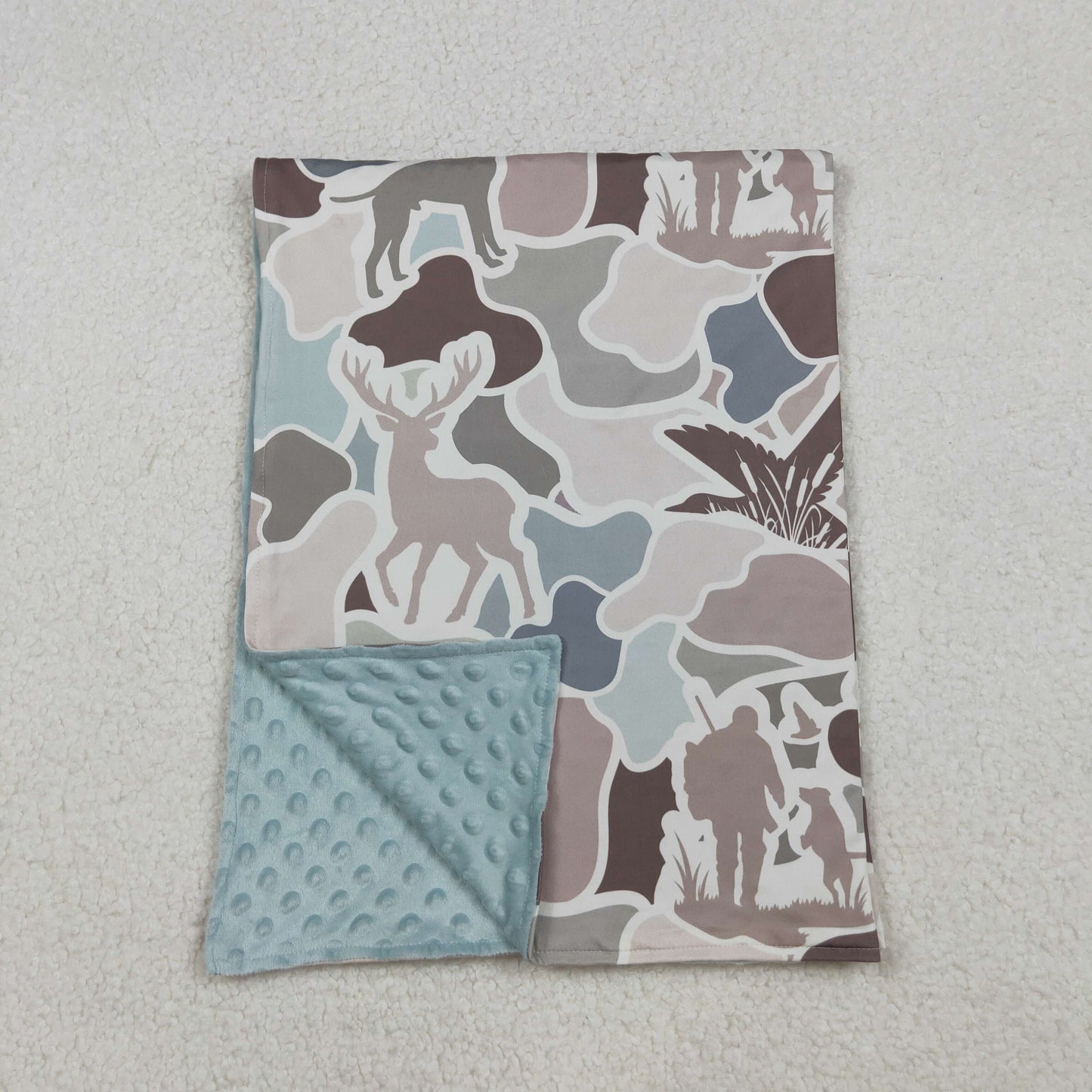 RTS NO MOQ（In Stock) BL0212 Duck and elk camouflage gray-blue baby blanket