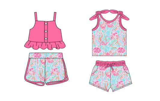 1.20 custom each style moq 5eta 4-6week Sibling Sister floral pattern baby girls short sleeve shorts sets and set 2 match design