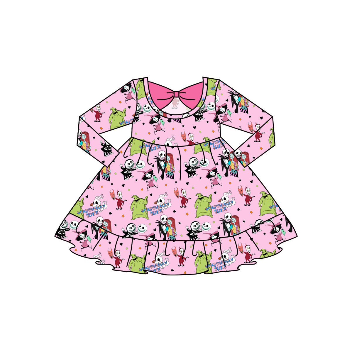 5.1custom each style moq 5eta 4-5week Sibling Sister Halloween cartoon characters prints pink girls outfits