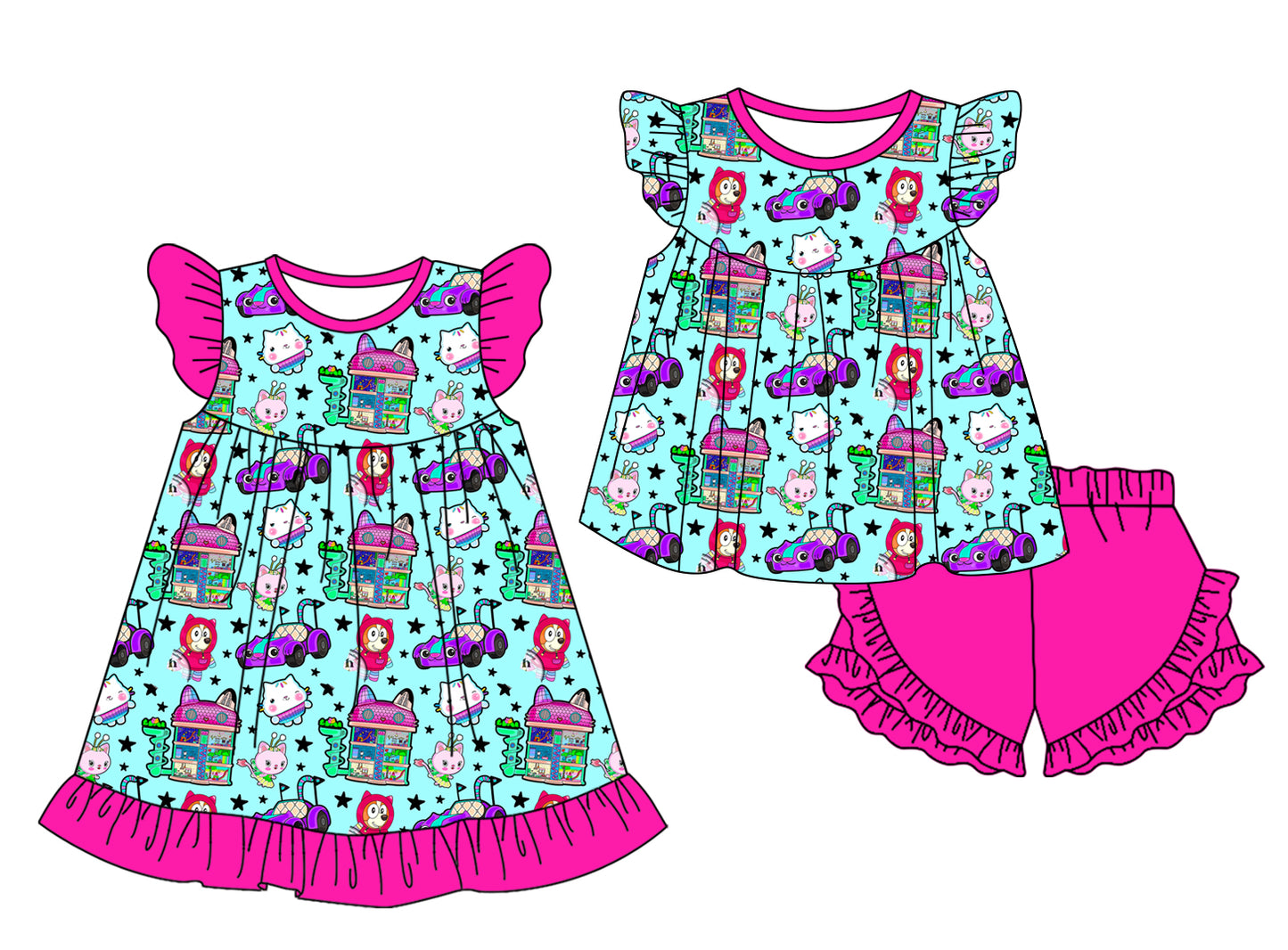 1.16 custom each style moq 5eta 4-6week Sibling Sister baby girl short sleeve shorts sets and dresses match design