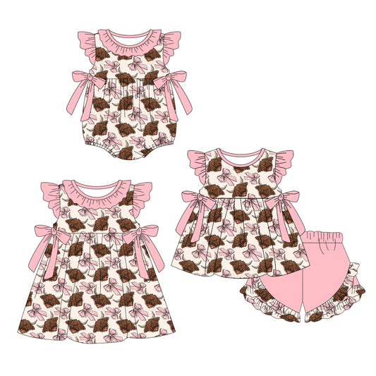 1.17 custom each style moq 5eta 4-6week Sibling Sisters alpine head bow baby girl short sleeve shorts sets and dress and rompers match family design