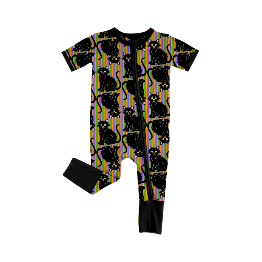 5.2custom each style moq 5eta 4-5week Sibling Sister black cat prints girls jumpsuits and dress and baby romper match family design