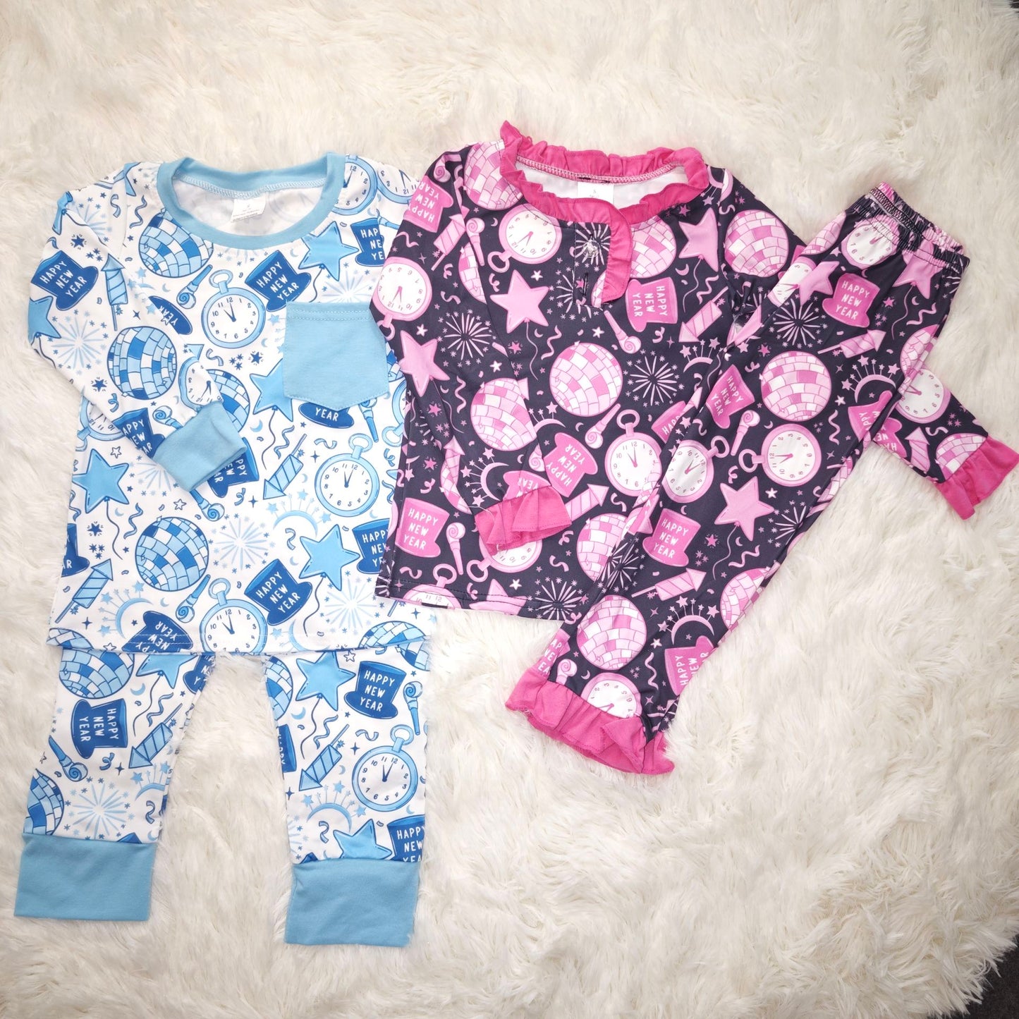 12/18m-7/8t RTS NO MOQ Sibling Baby boys girl clothes happy new year long sleeve pants sets