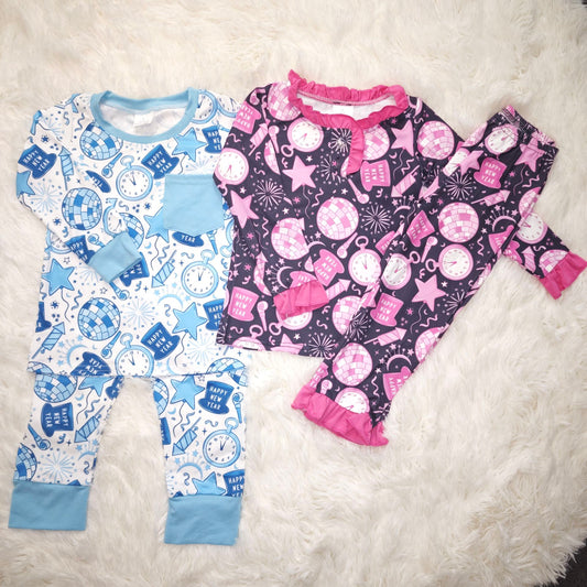 12/18m-7/8t RTS NO MOQ Sibling Baby boys girl clothes happy new year long sleeve pants sets
