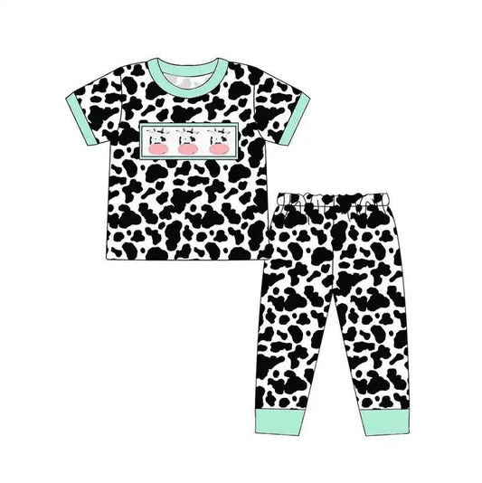 custom moq 5 eta 5-6weeks baby boys clothes cow pattern short Sleeve Long Pants Set