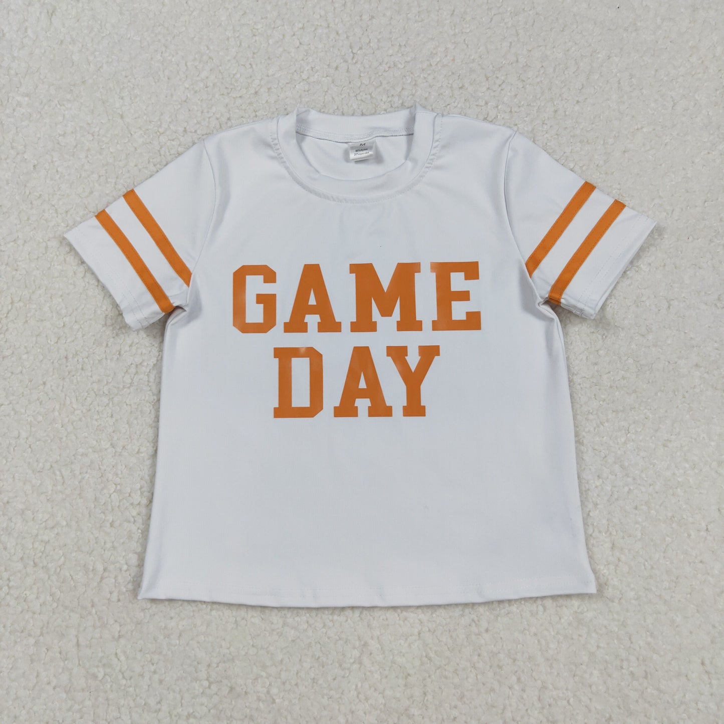 RTS NO MOQ（In Stock) GT1116 Game Day orange short-sleeved yoga top with offset lettering and stripes