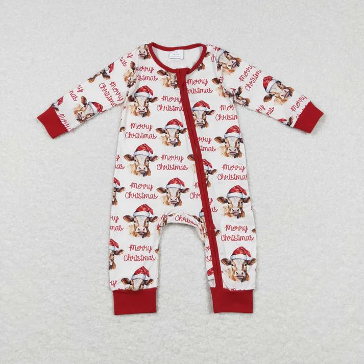 RTS NO MOQ Sibling Baby girls boy clothes Christmas cow long-sleeved trousers suit & rompers（