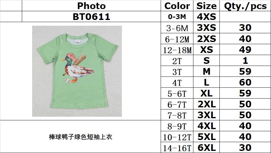 BT0611 Baseball duck green short sleeve top