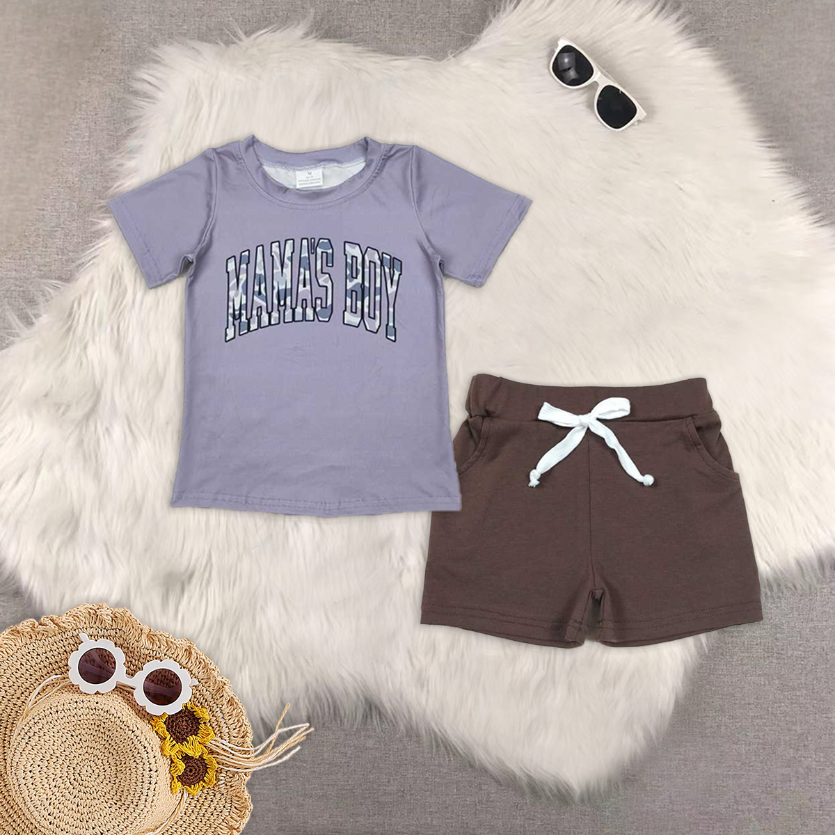 RTS NO MOQ BT1187+SS0134 baby boy clothes MAMA BOY short-sleeved top pocket shorts sets