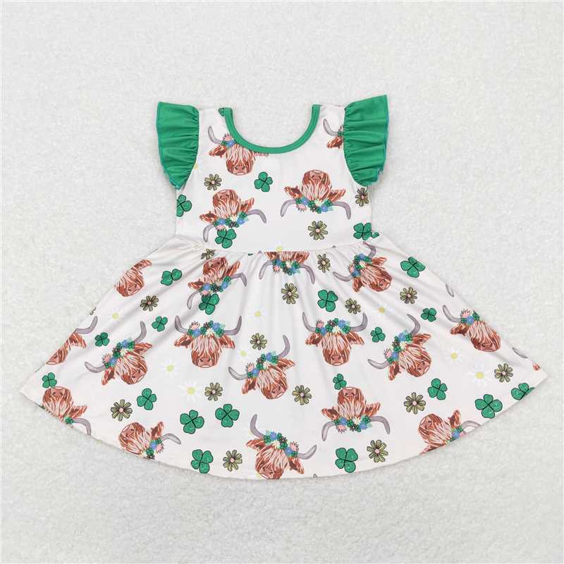 RTS NO MOQ St. Patrick's Four Leaf Clover alpine green short-sleeved dress and short-sleeved pants set