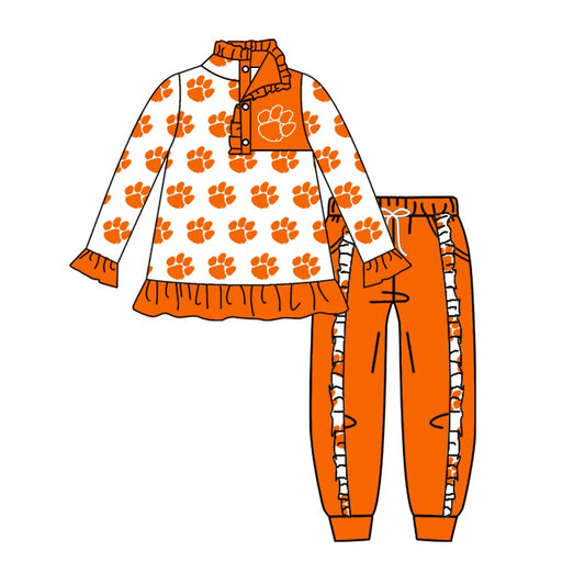 Custom moq 3 eat about 6-8 weeks team baby girls clothes paw orange Long Sleeve pants Suit