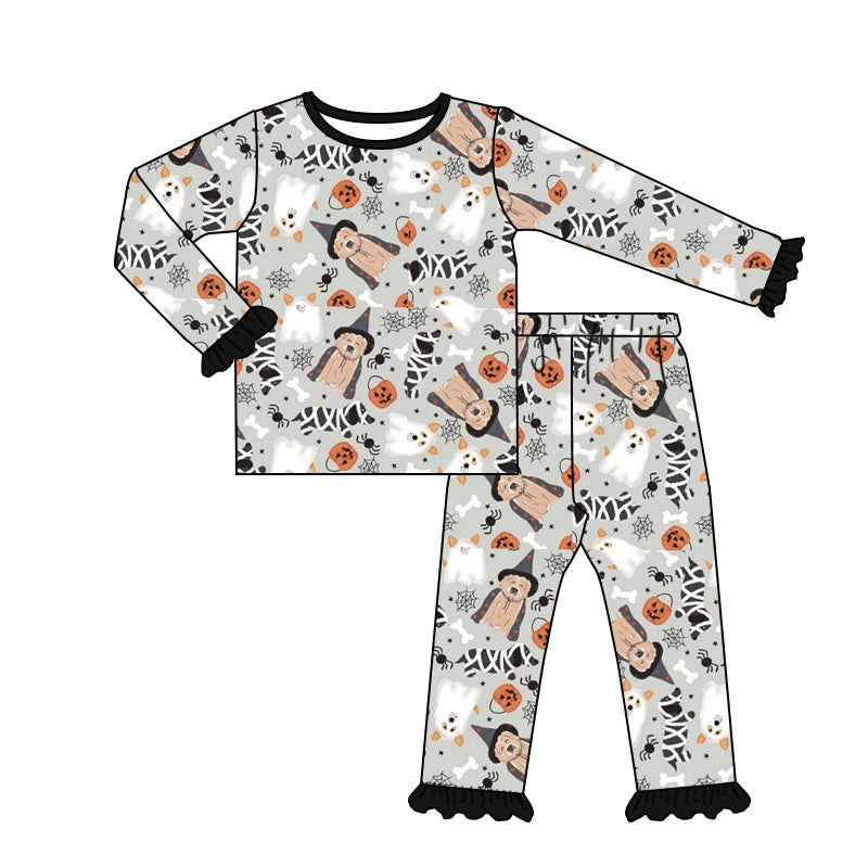 5.1custom each style moq 5eta 4-5week Sibling Sister Halloween wizard dog prints gray girls outfits and boys outfits