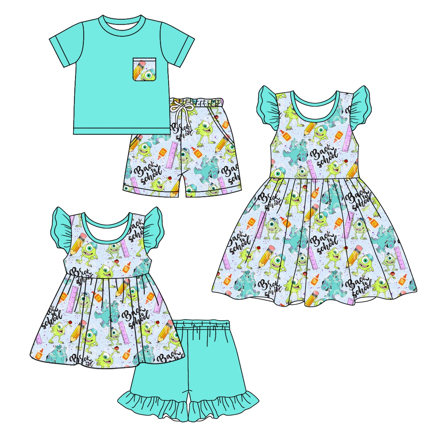 1.7 custom each style moq 5eta 4-6week Sibling Sister cartoon baby girl short sleeve shorts sets and sets 2 and dress match design